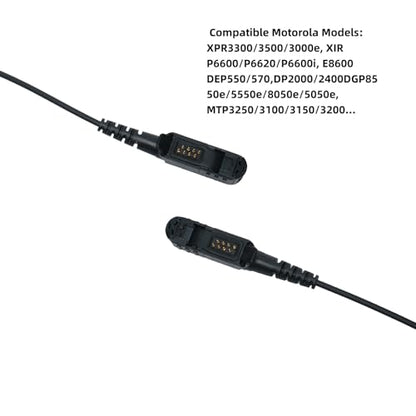 XPR3500e Earpiece Headset with PTT Compatible with Motorola Walkie Talkie | G-shape ear hook, low-profile PTT clip. Compatible with XPR3500e, XPR3300e, XIR P6600 Two Way Radio