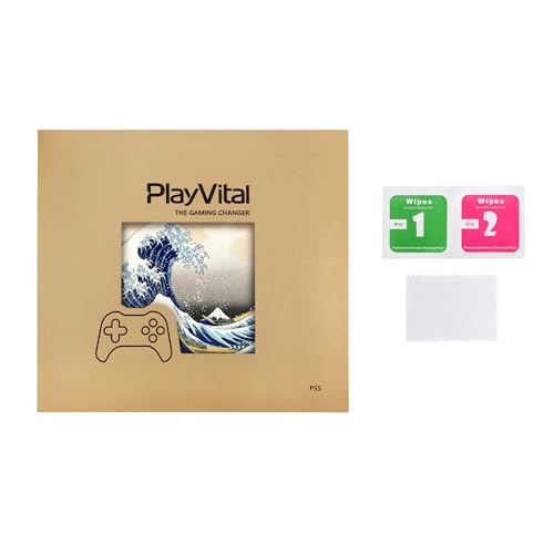 PlayVital Full Set Skin Sticker for ps5 Slim Console Disc Edition (The New Smaller Design), Vinyl Skin Decal Cover for ps5 Controller & Headset & Charging Station & Media Remote - The Great Wave - color: The Great Wave