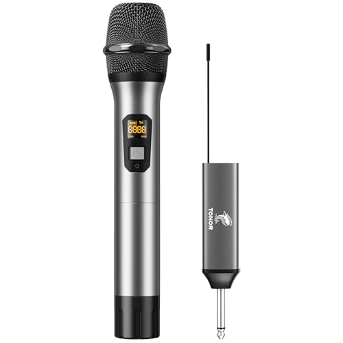 TONOR Wireless Microphone, 15 Channel UHF Metal Cordless Handheld Mic System with Rechargeable Receiver, for Karaoke, Singing, Party, Wedding, DJ, Speech, 200ft, TW620 Silver, 1Mic