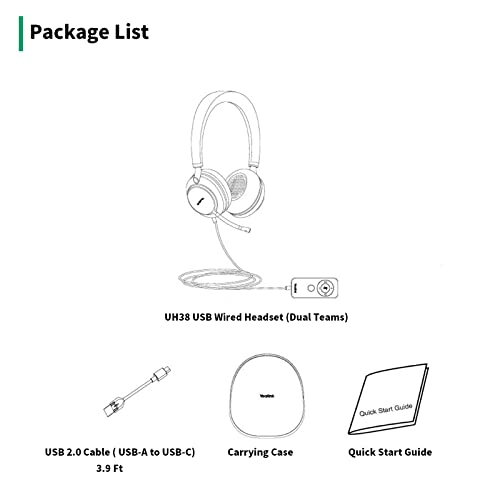 Yealink UH38 USB-A Wired & Bluetooth Headset,Teams Certified,Inline Control | Computer Stereo Headphones, Noise Cancelling Microphone,PC/Laptop/Mac/Tablet/Cell Phone, Call Center, Office, Busylight - style: USB Bluetooth Headset