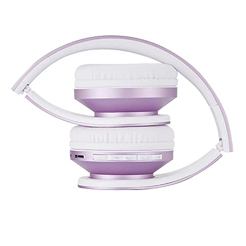 PowerLocus Wireless Bluetooth Over-Ear Stereo Foldable Headphones, Wired Headsets Rechargeable with Built-in Microphone for iPhone, Samsung, LG, iPad (Purple/White) - color: Purple/White