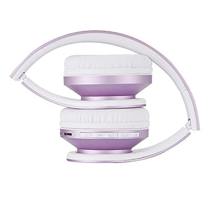 PowerLocus Wireless Bluetooth Over-Ear Stereo Foldable Headphones, Wired Headsets Rechargeable with Built-in Microphone for iPhone, Samsung, LG, iPad (Purple/White) - color: Purple/White