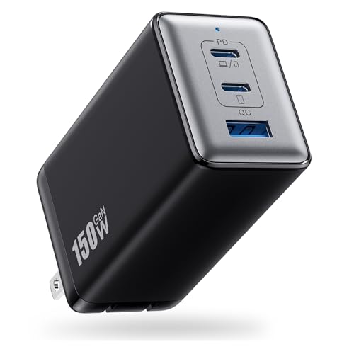 150W USB C Charger Block,GaN III Compact Foldable Wall Charger 3 Port Fast Charging Station,PD QC PPS Portable USB C Hub 100W Laptop Adapter for MacBook Pro/Air,iPad,iPhone 17/Pro,Galaxy S24,Dell etc - color: Black