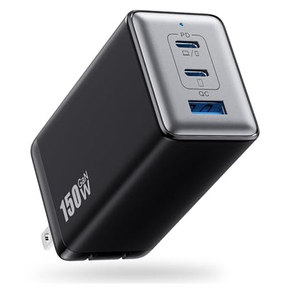 150W USB C Charger Block,GaN III Compact Foldable Wall Charger 3 Port Fast Charging Station,PD QC PPS Portable USB C Hub 100W Laptop Adapter for MacBook Pro/Air,iPad,iPhone 17/Pro,Galaxy S24,Dell etc - color: Black