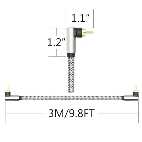 90 Degree RCA Dual Shielded Audio Cable 9FT, 24K Gold Plated Plug | Right Angle RCA Male to Male Digital Coaxial Audio Cable, Nylon Braided Wire for Amplifiers, Home Theater, Hi-Fi Systems etc - style: 3M/9FT