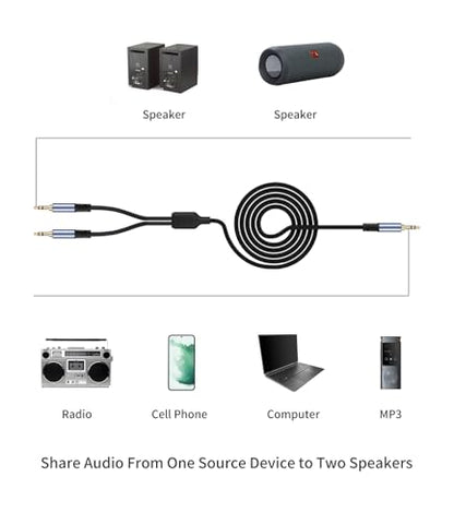 Vthahaby 3.5mm 1 Male to 2 Male Audio Splitter, 3.3 FT 3.5mm Y-Splitter Stereo Audio Cable, for Speakers, Headphone, Cell Phone PC Laptop, Perfect for Switching or Two Sets of Speakers