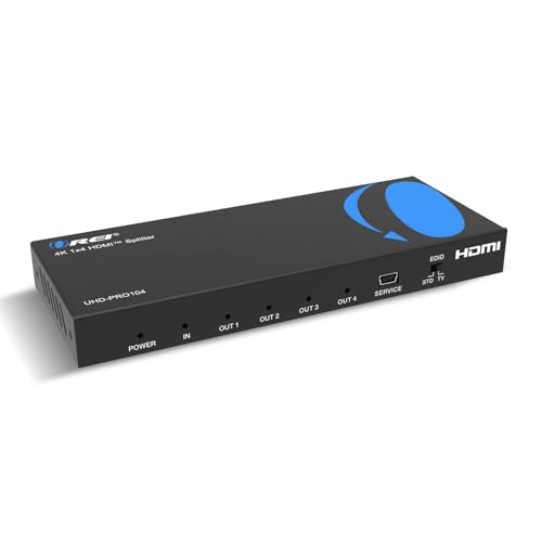 OREI 1x4 HDMI Splitter 4K 60Hz with Audio Extractor – HDMI 2.0b Splitter 1 in 4 Out with 4K to 1080p Downscaling, HDR10+, Dolby Vision, HDCP 2.3, Optical & 3.5mm Audio Out | OREI 1x4 HDMI Splitter 4K@60Hz & Audio Extractor With Downscaling, HDR10+, Dolby