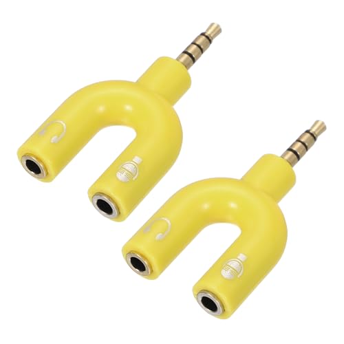 MECCANIXITY 2Pcs Headset Mic Splitter Adapter, 3.5mm Male to Dual Female Y Splitter Microphone and Audio Jack Adapter for PC Laptop Smartphone, Yellow - color: Yellow