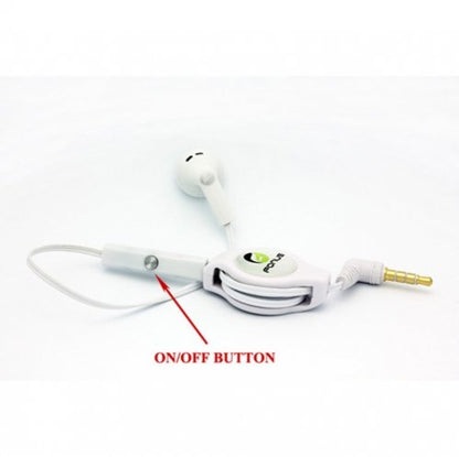 White Retractable 3.5mm Mono Handsfree Headset Earphone Single Earbud with Microphone for Barnes & Noble Nook Classic (1st Edition), NOOK Color, NOOK HD, NOOK HD+, NOOK Tablet, Barnes & Noble Simple Touch, Dell Venue 8 / Venue 8 Pro