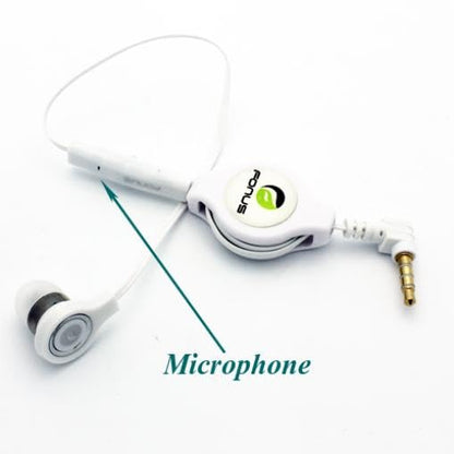 Retractable Mono Earphone Headphone 3.5mm w Mic Compatible with Cricket Magic 2 5G/AT&T Propel 2 5G, Headset Handsfree Earbud Earpiece Microphone