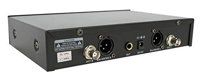 Rockville RWM81U Dual UHF Headset & Guitar Wireless Microphone System, LCD | XLR and 1/4in Output, Two Channel, Cardioid, 300-400ft Range, 10 Hour Battery, Metal Housing, Auto Sync, Volume Controls