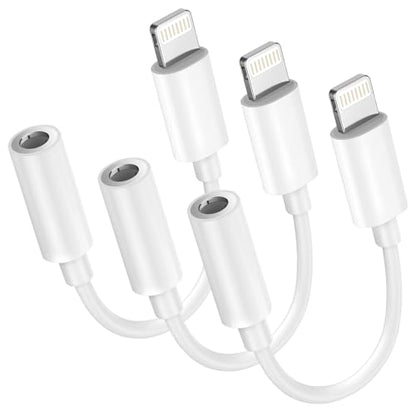 3-Pack Lightning to 3.5mm Adapter, MFi Certified Hi-Fi DAC Audio Dongle | Premium copper core for lossless transmission. Supports 24-bit/48kHz output.Ideal for car AUX,gym,travel&office.Plug and play