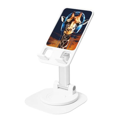 Giraffe wearing headphones Phone Stand for Desk Angle Height Adjustable Folding Cell Phone Holder Foldable Aesthetic Desktop Phone Stand Portable Cellphone Stand for All Phone Stand Smartphones - color: White