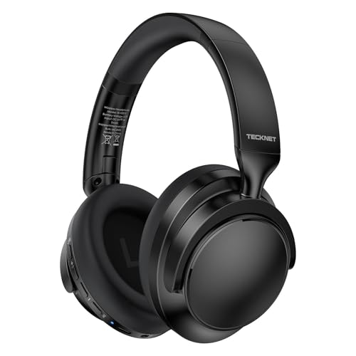 TECKNET Noise Cancelling Headphones Wireless & Wired, 70H Playtime Bluetooth Headphones Wireless Over Ear Built-in Mic,3.5mm Cable Dual Connection Foldable Headset for Home Office Travel, Light Black