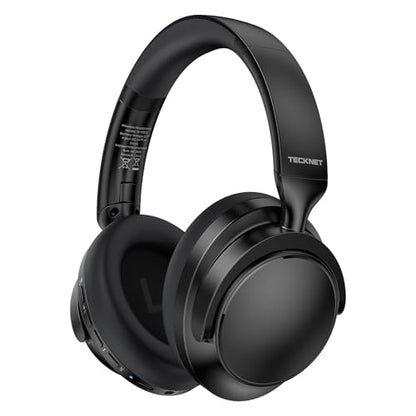 TECKNET Noise Cancelling Headphones Wireless & Wired, 70H Playtime Bluetooth Headphones Wireless Over Ear Built-in Mic,3.5mm Cable Dual Connection Foldable Headset for Home Office Travel, Light Black