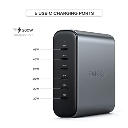 Satechi 200W 6-Port GaN Charging Station, Fast Charging | 2 140W and 4 USB-C outputs, compatible with MacBook Air/Pro/Neo, iPad Air/Pro, iPhone 17, Thunderbolt devices - style: 200W GaN