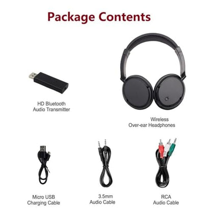 Wireless Bluetooth Headphones with FM Radio, Over-Ear Wireless Headset for TV, Computer & Phone, No Audio Delay Deep Bass Headphone Ultra-Lightweight Design for Teens & Elderly (Black)