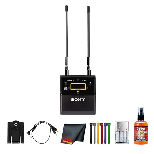 Sony URX-P40 Wireless Receiver (UC14: 470–542 MHz) Bundle | For Interviews & Broadcast Production | Digital Audio Processing | Mic Cleaner | Cloth + Microphone Cleaner + Cable Ties