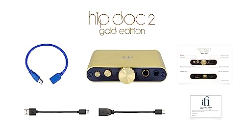 iFi Hip-dac2 Gold Edition - Portable Balanced DAC Headphone Amplifier for Android, iPhone with USB Input Only/Outputs: 3.5mm Unbalanced / 4.4mm Balanced – MQA Decoder - color: Gold