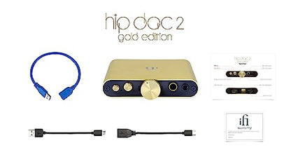 iFi Hip-dac2 Gold Edition - Portable Balanced DAC Headphone Amplifier for Android, iPhone with USB Input Only/Outputs: 3.5mm Unbalanced / 4.4mm Balanced – MQA Decoder - color: Gold