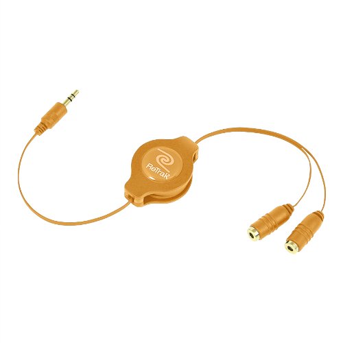 ReTrak Retractable Headphones Splitter, Orange (ETCABLESPLOR ) - color: Orange
