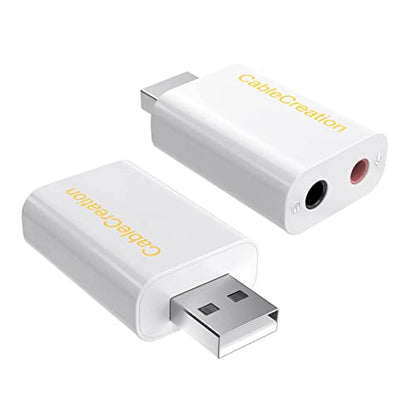 CableCreation USB Audio Adapter - External Sound Card with 3.5mm Headphone and Microphone Jack for Windows, Mac, Linux, PC, PS4, Laptops - Plug and Play, No Drivers Needed (White) (Pack of 2) - color: White, size: 2-Pack