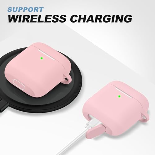 for AirPods Case Cover, Come with Clean Pen，Soft Silicone Protective Cover with Buckle for Women Men Compatible with Apple AirPods 2nd 1st Generation Charging Case, Front LED Visible,Pink - color: A9-Pink