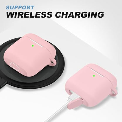 for AirPods Case Cover, Come with Clean Pen，Soft Silicone Protective Cover with Buckle for Women Men Compatible with Apple AirPods 2nd 1st Generation Charging Case, Front LED Visible,Pink - color: A9-Pink