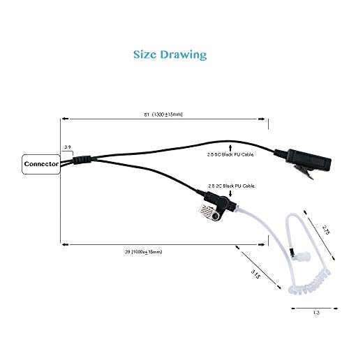 2-Pack 2-Wire Earpiece Compatible with Vertex VX-261 EVX-531 | 2-Pack, 2-wire, quick-disconnect tube, Left/Right buds; Compatible with Vertex VX-351 EVX-534 VX-180 3.5mm 4-Pole