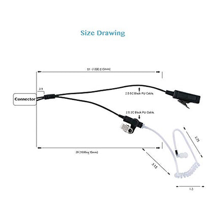 2-Pack 2-Wire Earpiece Compatible with Vertex VX-261 EVX-531 | 2-Pack, 2-wire, quick-disconnect tube, Left/Right buds; Compatible with Vertex VX-351 EVX-534 VX-180 3.5mm 4-Pole