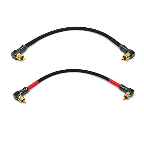 WJSTN-061 90 Degree Right Angle RCA Cable Subwoofer Cable Male-to-Male RCA Audio Cable 2Pack (8in) - size: 8in
