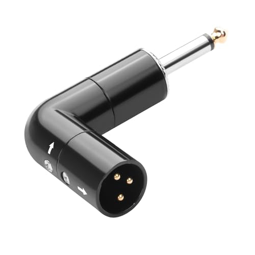 QIANRENON Adjustable 90° Angle XLR to TS 6.35mm Microphone Unbalanced Adapter 3Pin XL-R Male to 1/4" TS Male Mono Right Angle Audio Connector XLR Direction 360° Change, for Guitar Mixer Amplifier