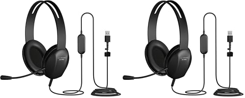 Cyber Acoustics USB-A Stereo Headset (AC-4006) - Durable, Crisp, and Clear Communication in K-12 Classrooms or Home, Made with 60 Percent Recycled Plastic (Pack of 2) - size: 1 Unit - USBA (Pack of 2)