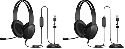 Cyber Acoustics USB-A Stereo Headset (AC-4006) - Durable, Crisp, and Clear Communication in K-12 Classrooms or Home, Made with 60 Percent Recycled Plastic (Pack of 2) - size: 1 Unit - USBA (Pack of 2)