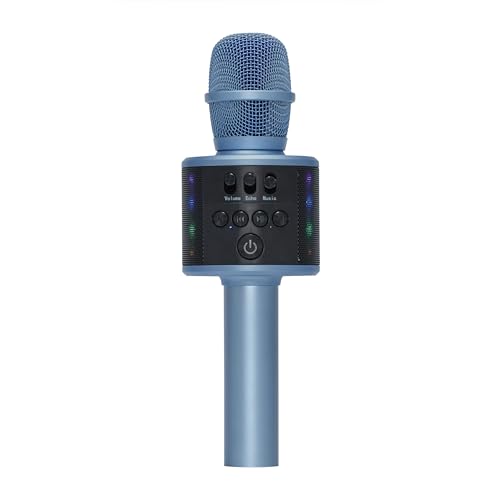 Wireless Bluetooth Karaoke Microphone with Built-in Speakers + HD Recording, Portable Handheld Mic | Blue