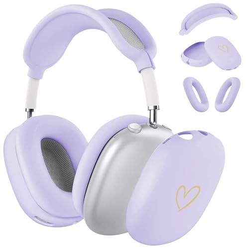 Case for Airpods Max Headphones,Anti-Scratch Soft Silicone with Gold Heart Pattern Ear Cups Case Cover/Ear Pad Cover/Headband Cover for Apple Airpod Max (Lavender Purple) - color: Purple