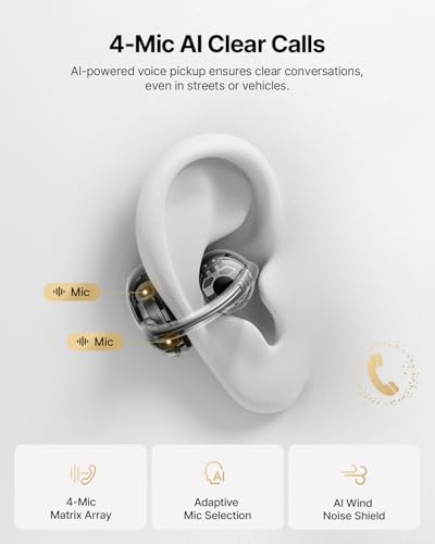 Baseus Bowie MC2 Air Open Ear Clip-on Earbuds, CloudComfort Air Cushions for Workout Running, 11mm Drivers Super Bass 2.0, IP67 Waterproof, 40H Playtime, Flexible Secure Fit Earbuds - color: White