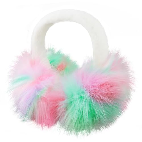 Earmuffs for Women Girls Faux Fur Fuzzy Headband Foldable Ear Covers Cold Weather Accessory - color: Colorful 2