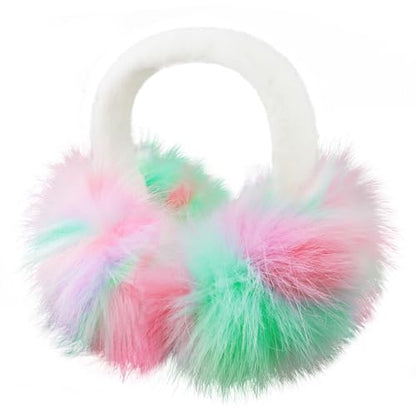 Earmuffs for Women Girls Faux Fur Fuzzy Headband Foldable Ear Covers Cold Weather Accessory - color: Colorful 2