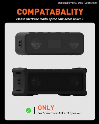 SIKAI CASE Portable Speaker Mount for Anker Soundcore 3, Silicone Case with Adjustable Strap&Handle for Bike/ATV Golf Cart/Shower, Shockproof Dustproof Build Travel Protective Cover, Only Case (Black)