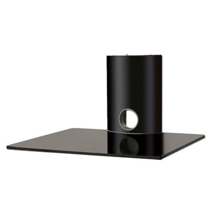 2xhome - High Gloss Black Single Shelf Wall Mounted AV Component Shelving System with 1 Tempered Glass Shelves Cable Management System for Video Accessories/DVD Players/Cable Boxes/Games
