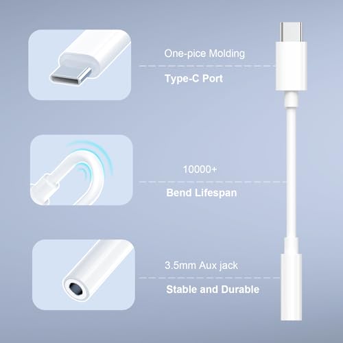 5-Pack USB-C to 3.5mm Headphone Jack Adapter, 24bit HiFi DAC, USB C to Aux Audio Dongle Cable for iPhone 17/16/15 Pro, 17/16/15 Pro Max, iPad Pro, MacBook, Samsung S21-25, Pixel 7-5