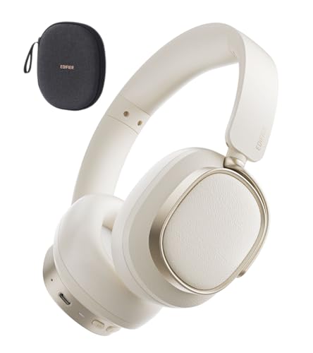 Edifier ES850NB Active Noise Cancelling Over-Ear Headphones, Ivory | 92H Playtime, Wired & Wireless Hi-Res Audio, Fast Charging, Clear Calls for Home Office Travel - color: Ivory