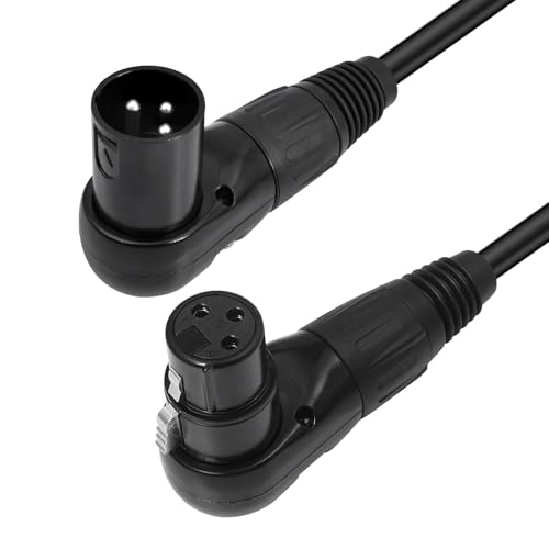 Right Angle XLR Male to Female Cable 1FT, 2Pack, Black, 90 Degree Male to Female Microphone Cable Cord, 3Pin XLR Adapter for Sound Devices Mixer Recorder - size: 1FT, style: R/A Male to FM