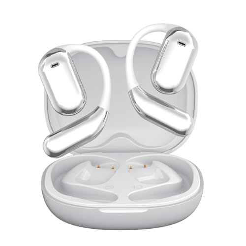 Q16 PRO Wireless Translation Earbuds with 70 Hour Bluetooth 5.4 Sports, Open wear, Wireless Bluetooth Smart Touch Screen, Ear Cup Earbuds with Ear Hooks, IPX5 Waterproof (White+Silver) - color: White, Silver