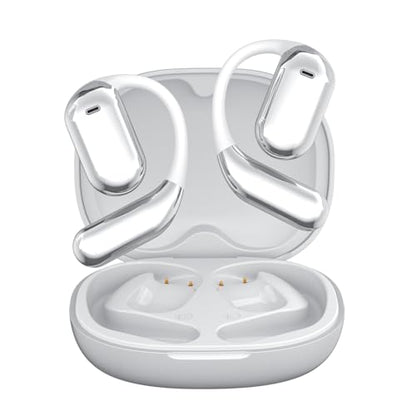 Q16 PRO Wireless Translation Earbuds with 70 Hour Bluetooth 5.4 Sports, Open wear, Wireless Bluetooth Smart Touch Screen, Ear Cup Earbuds with Ear Hooks, IPX5 Waterproof (White+Silver) - color: White, Silver