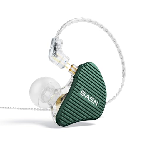 BASN Mix-PD in Ear Monitor,Planar Driver+Dynamic Driver 2-Pin Cable,Green | Two Mixed Drivers IEM with CNC Crafted Metal Cover, Wired Detachable 0.78mm 2-Pin Silver Plated OFC Cable for Musicians - color: Green