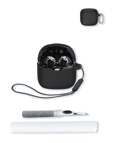 Case for JBL Tune Flex - True Wireless Noise Cancelling Earbuds,Soft Protective,BOVUGAC Silicone Case Cover with Keychain & Cleaning Kit & Lanyard for JBL Tune Flex Earbuds-Black - color: Black