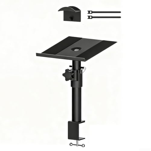 Adjustable Clamp-on Speaker Stand with 360° Swivel, Height Adjustment & Earphone Holder for Desk, Bookshelf, Computer Speakers - Black(Individually)