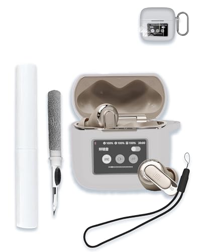 Case for JBL Tour Pro 3 - True Wireless Noise Cancelling Earbuds, WUNIAK Soft Silicone Protective Portable Scratch Shock Resistant with 2pack Screen Protector &Cleaner Kit & Carabiner & Lanyard，Grey. - color: GREY